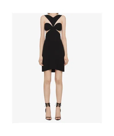 Givenchy Cut Out Dress In Crepe Satin With Rhinestones Detail In Noir