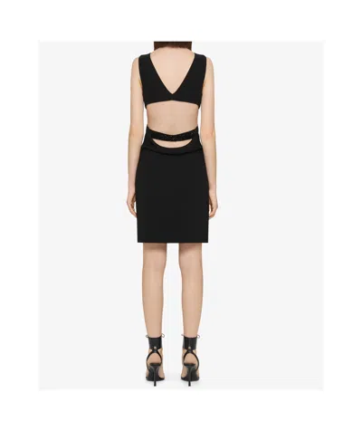 Givenchy Cut Out Dress In Crepe Satin With Rhinestones Detail In Noir