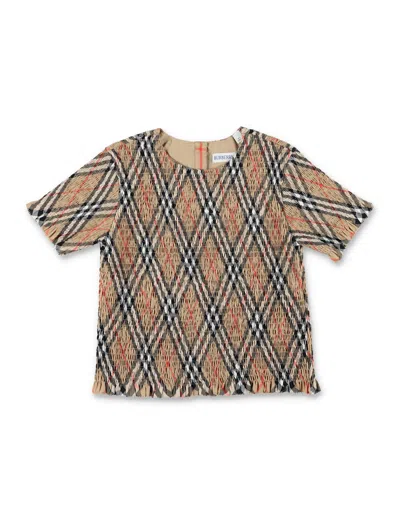Burberry Beige Top For Girl With Vintage Check In Sand Ip Check