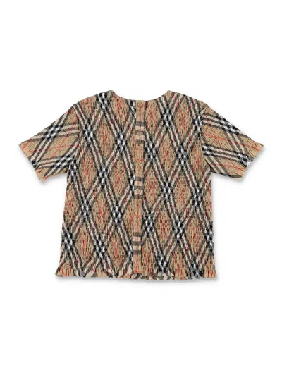 Burberry Beige Top For Girl With Vintage Check In Sand Ip Check