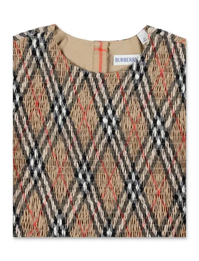 Burberry Beige Top For Girl With Vintage Check In Sand Ip Check