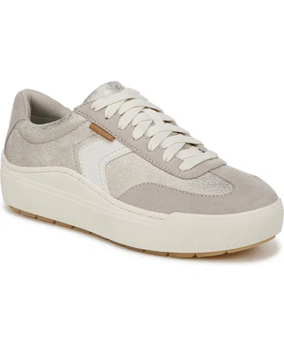 Dr. Scholl's Women's Time Off Win Lace Up Platform Sneakers In Oyster Faux Leather,microfiber