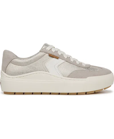 Dr. Scholl's Women's Time Off Win Lace Up Platform Sneakers In Oyster Faux Leather,microfiber