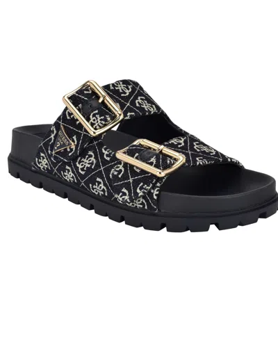 Guess Women's Fasten Double-buckle Footbed Sandals In Dark Blue Denim Logo