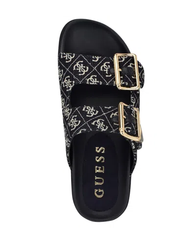 Guess Women's Fasten Double-buckle Footbed Sandals In Dark Blue Denim Logo