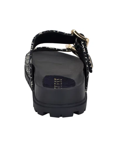 Guess Women's Fasten Double-buckle Footbed Sandals In Dark Blue Denim Logo