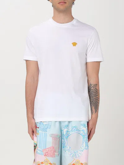 Versace White Cotton Jersey T-shirt With Medusa Head Motif In Multi