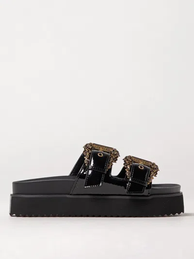 Versace Jeans Couture Black Baroque Buckle Arizona Flat Sandals In Schwarz