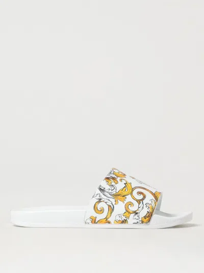 Versace Jeans Couture White Outline Barocco Pool Slides In Weiss
