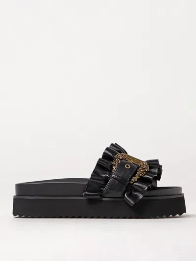 Versace Jeans Couture Black Baroque Buckle Arizona Sandals In Schwarz