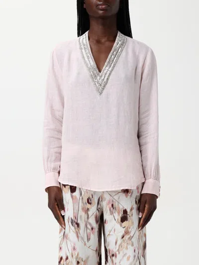 120% Lino Top  Woman Color Blush Pink In Puder