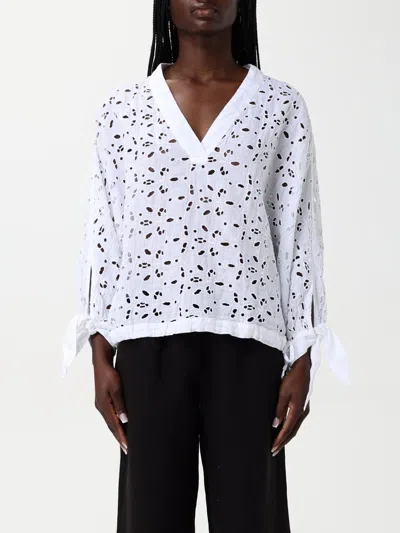 120% Lino Broderie Anglaise Tie Top In Weiss