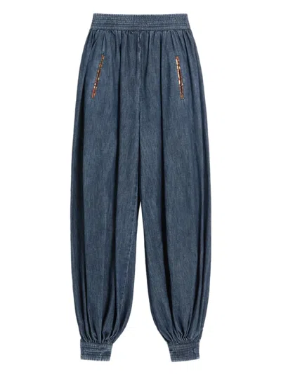 Valentino Chambray Denim Pants Elastic Cuffs In 蓝色