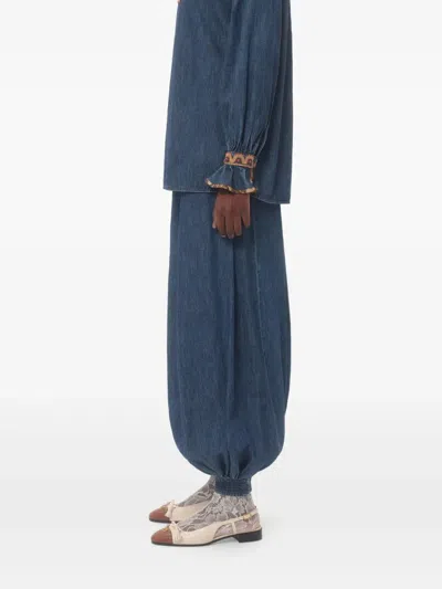 Valentino Chambray Denim Pants Elastic Cuffs In 蓝色