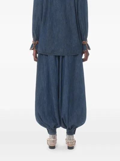 Valentino Chambray Denim Pants Elastic Cuffs In 蓝色