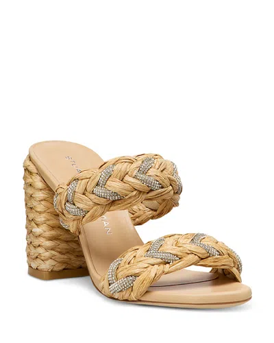 Stuart Weitzman Lana Raffia Crystal Slide Sandals In Natural