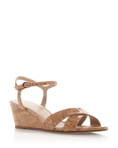 Stuart Weitzman Dayna Cork Crisscross Wedge Sandals In Natural
