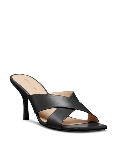 Stuart Weitzman Dayna Leather Crisscross Slide Sandals In Black