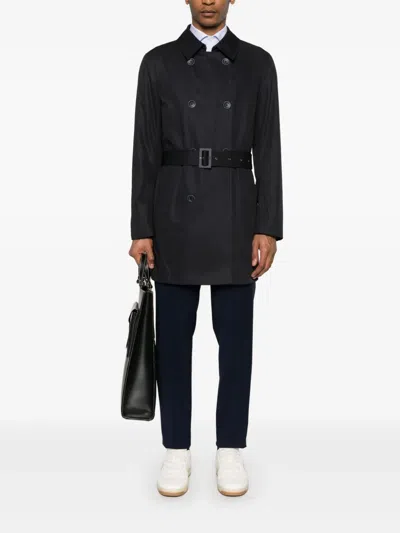 Herno Cotton Trench Coat In Blue