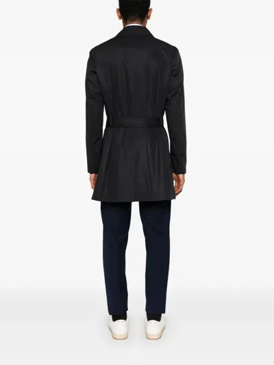 Herno Cotton Trench Coat In Blue