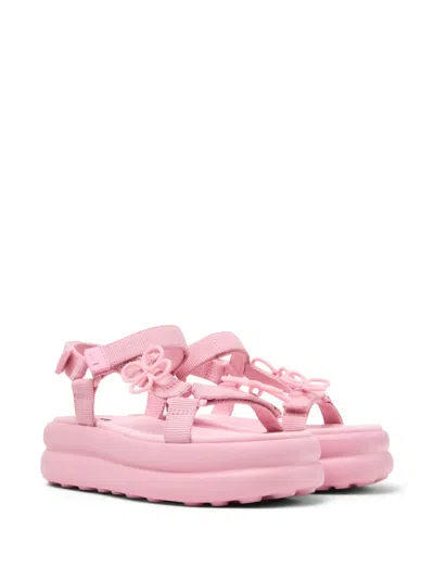 Camper Twins Pink Floral Bow Strappy Flatform Sandals