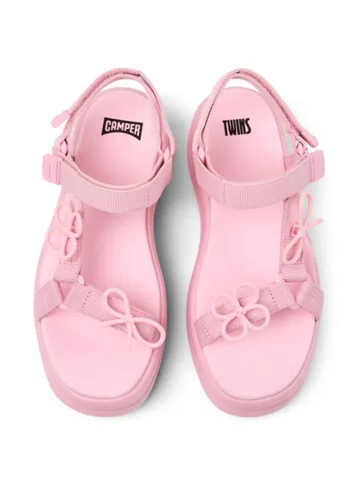 Camper Twins Pink Floral Bow Strappy Flatform Sandals