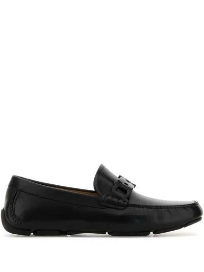 Ferragamo Black Loafers With Ganicini Plaque On The Front