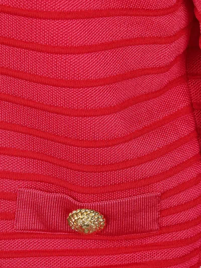 Balmain V-neck Ribbed Knit Cardigan Pockets In 粉色