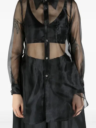 Comme Des Garçons Sheer Fabric Longline Shirt With Buttoned Cuffs In 黑色