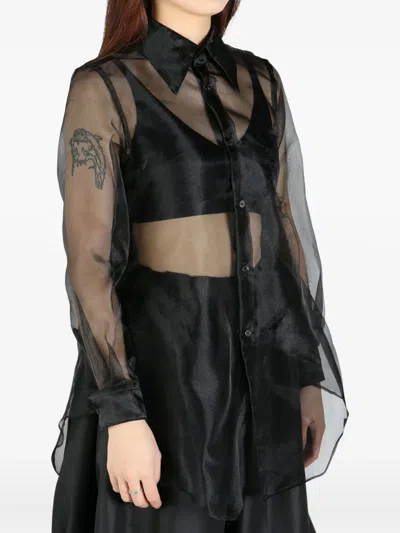 Comme Des Garçons Sheer Fabric Longline Shirt With Buttoned Cuffs In 黑色