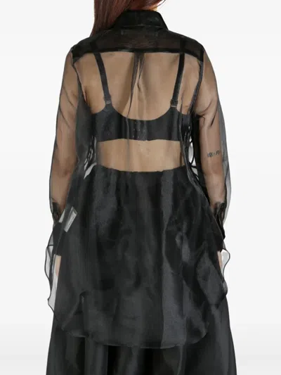 Comme Des Garçons Sheer Fabric Longline Shirt With Buttoned Cuffs In 黑色