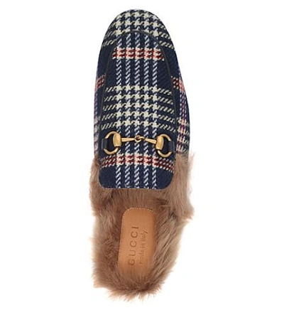 Shop Gucci Princetown Checked Wool Slippers In Blue Other