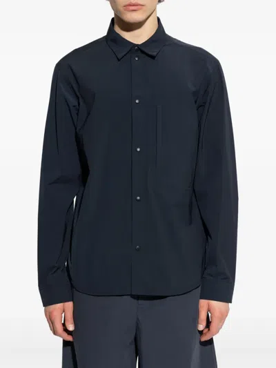 Woolrich Overshirt With Chest And Front Zip Pockets In Blue