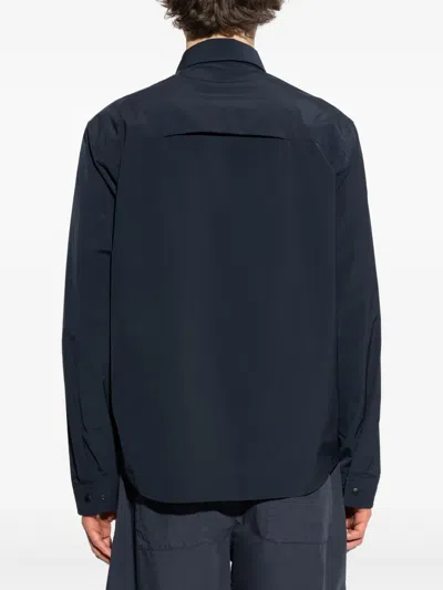 Woolrich Overshirt With Chest And Front Zip Pockets In Blue