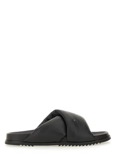 Rick Owens Twisted Design Lamb Leather Slides In Black