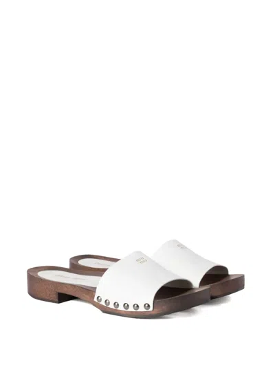 Miu Miu Wood Sole Flat Sandals With Studded Side In White