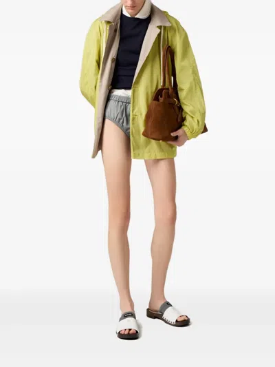 Miu Miu Wood Sole Flat Sandals With Studded Side In White