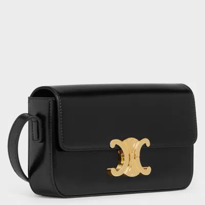 Celine Shiny Calfskin Claude Shoulder Bag In Black