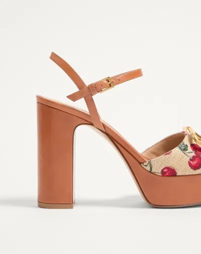 Valentino Garavani Cherry-embroidered Raffia Platform Sandals In Brown