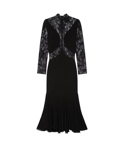 Givenchy Bracelet-sleeve Lace Inset Midi Dress In Black