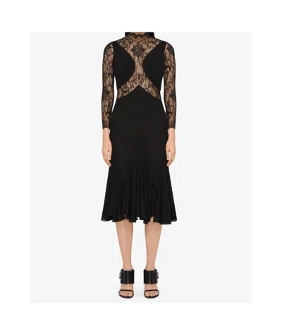 Givenchy Bracelet-sleeve Lace Inset Midi Dress In Black