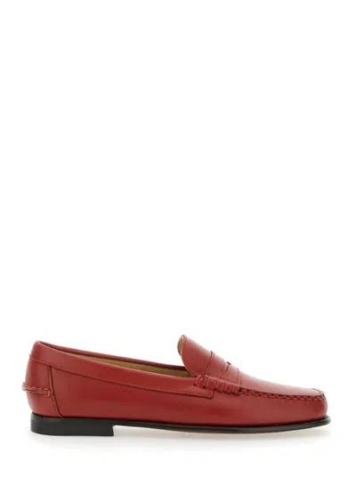 Sebago White Leather Danielle Pop Loafers In Red
