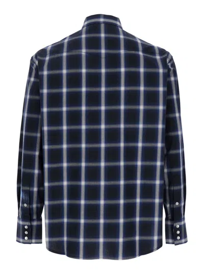 Tonywack Blue Shirt With Classic Collar And All-over Check Motif In Blu