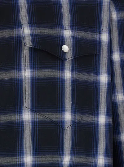 Tonywack Blue Shirt With Classic Collar And All-over Check Motif In Blu