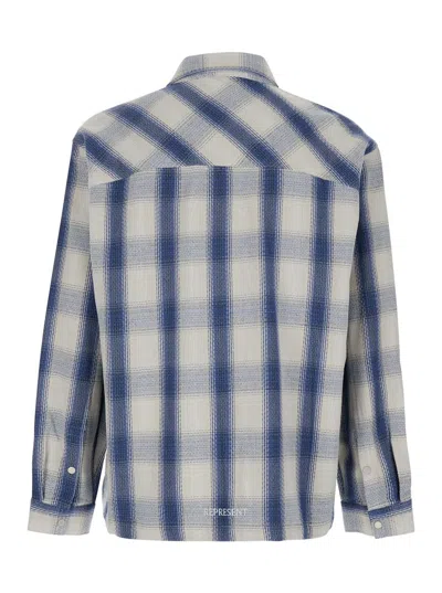 Represent Blue Shirt With Classic Collar And All-over Check Motif In Blu