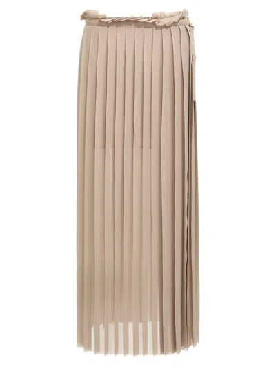 Ami Alexandre Mattiussi Ami High-waisted Pleated Skirt With Frayed Edge In Beige