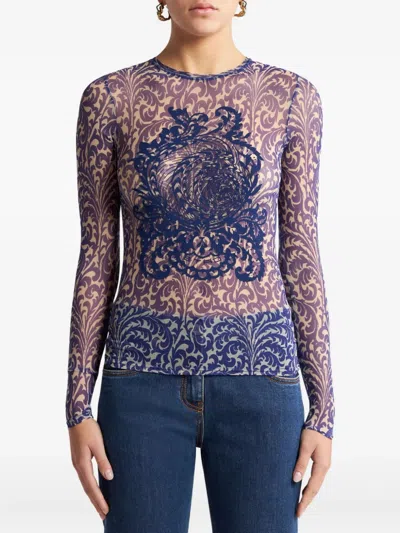 Etro Blue Top With Front Detail Snd Semi-transparent Design In Blue