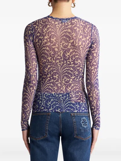 Etro Blue Top With Front Detail Snd Semi-transparent Design In Blue