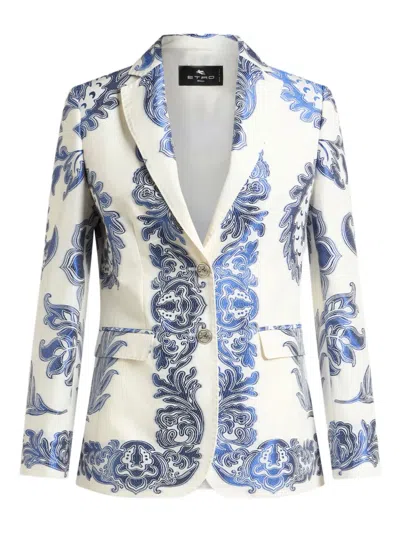 Etro Shiny Engineer Jaquard Blazer In White
