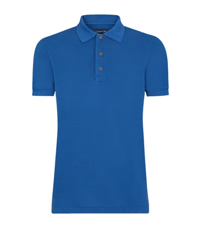Tom Ford Lyocell Piquet Polo Shirt In Blue